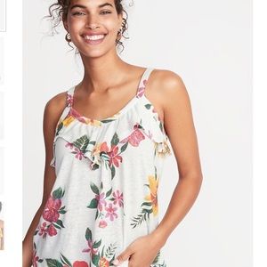 👗Sleeveless Floral Ruffle Trim Top